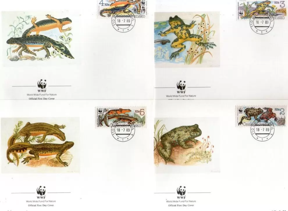 Czechoslovakia 1989 WWF – Fauna Frogs Amphibians max cards set