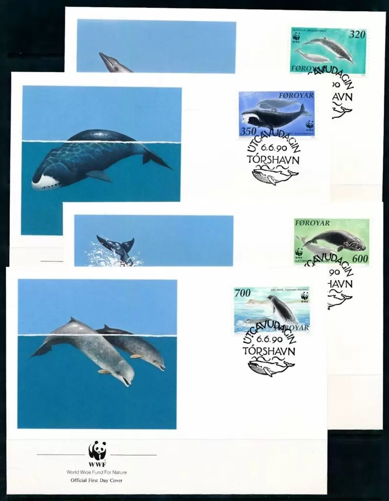 Faroe Islands year 1990 WWF – Whales and Dolphins FDC set