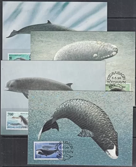 Faroe Islands year 1990 WWF – Whales and Dolphins Max cards set