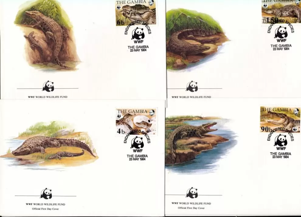 Gambia 1984 WWF Nile Crocodile FDC set