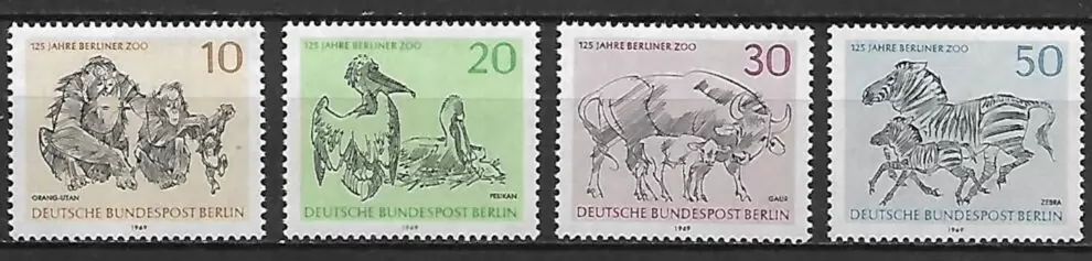 Germany year 1969 stamps Berlin Zoo Animals complete set ☀ MNH**