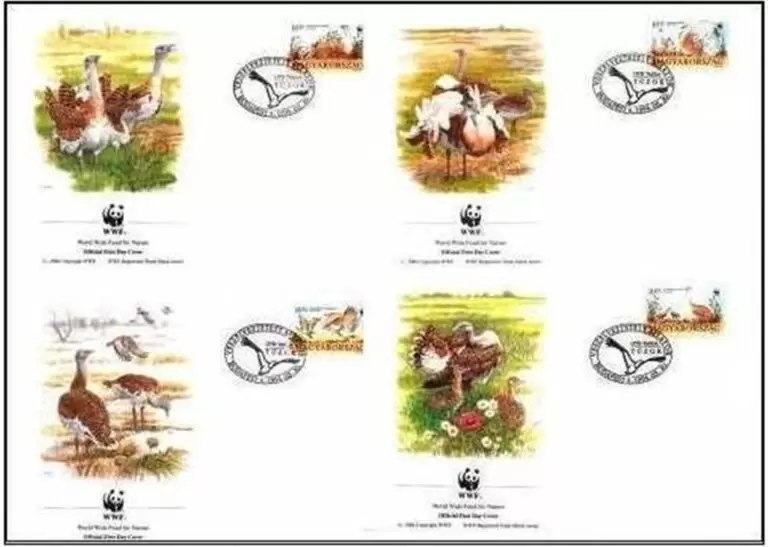 Hungary year 1994 WWF Fauna Birds Great Bustard FDC stamps set