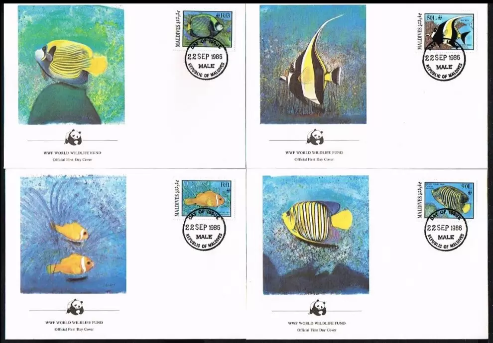 Maldives 1986 WWF Sea / Coral Reef Fishes FDC set