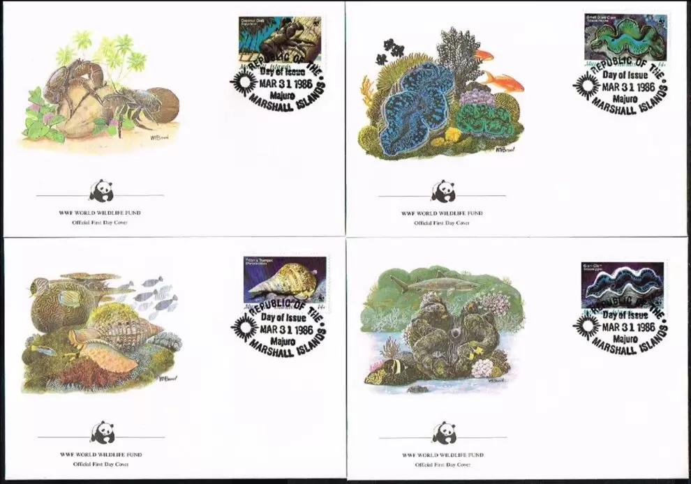 Marshall Islands 1986 WWF- Sea / Marine life FDC set