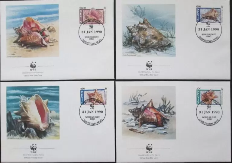 Nevis 1990 WWF – Sea / Marine life max cards set