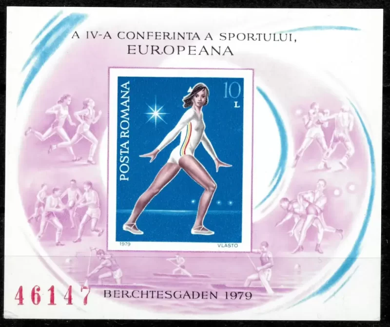 Romania year 1979 stamp Nadia Comaneci block MNH**