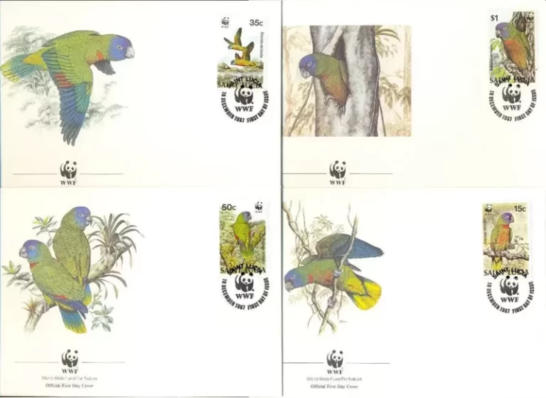 Saint Lucia 1987 WWF Fauna / Birds of prey / Parrots set FDC