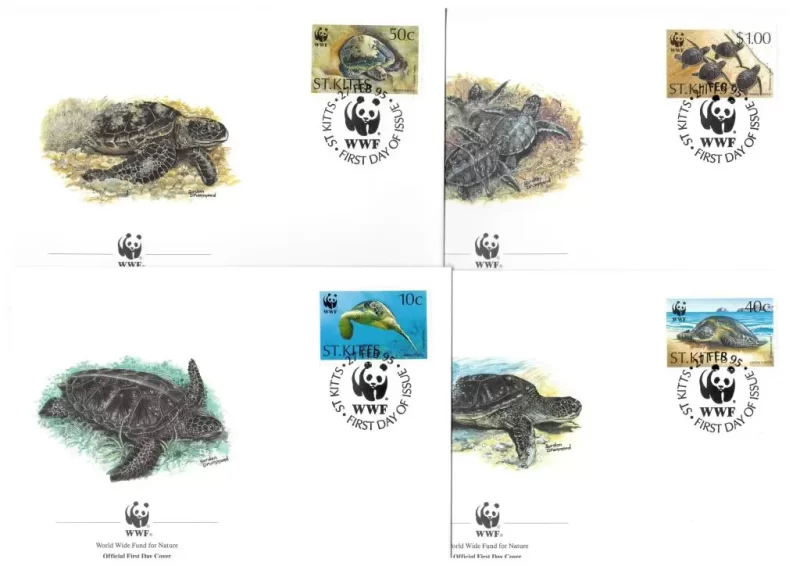 St. Kitts 1995 WWF – Fauna Green Sea Turtle FDC set