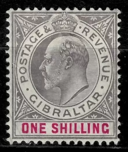 Gibraltar year 1904 stamp 1 shilling black and carmine