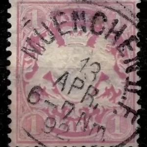 Old Germany / Bavaria - Bayern 1881 1 Mark postage stamp