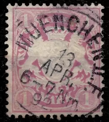 Old Germany / Bavaria - Bayern 1881 1 Mark postage stamp