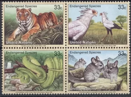 UN New York 1999 Fauna block of four MNH postage stamps