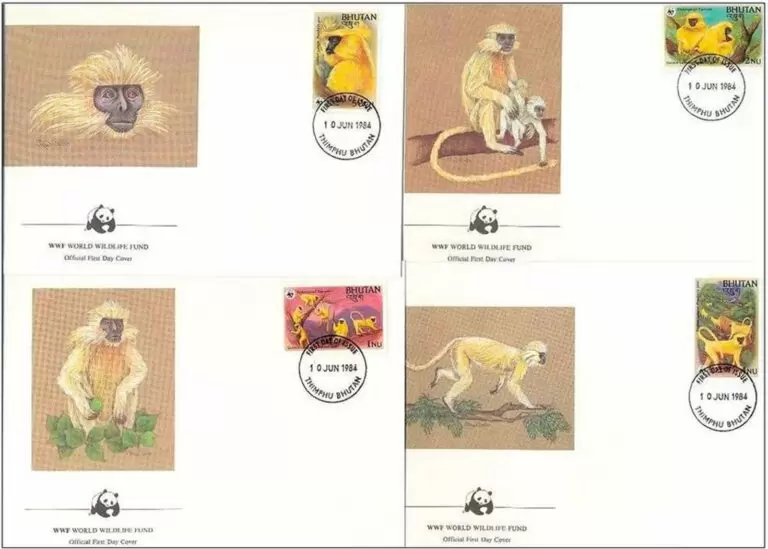 Bhutan 1984 WWF – Fauna Monkeys Golden langur FDC set