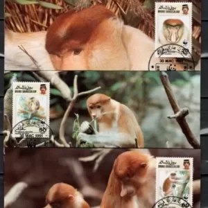 Brunei 1991 WWF Fauna Proboscis Monkey Max cards set