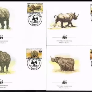 Central Africa 1983 WWF / Mammals – Black Rhinoceros FDC set