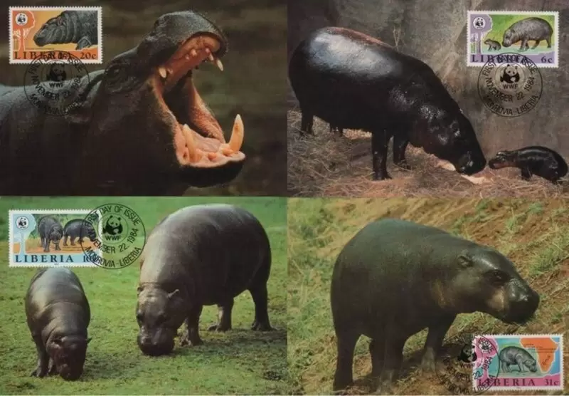 Liberia 1984 WWF / Mammals – Pygmy Hippopotamus MC stamps set