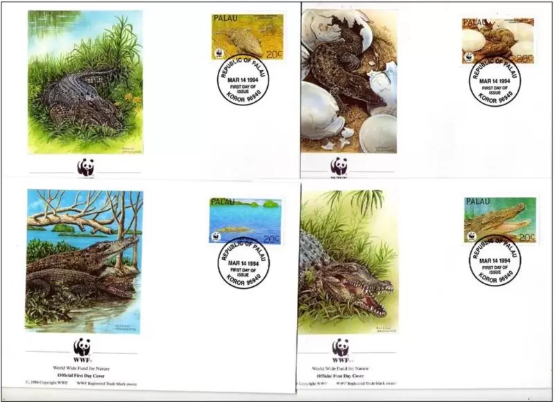 Palau 1994 WWF Fauna / Crocodiles FDC set