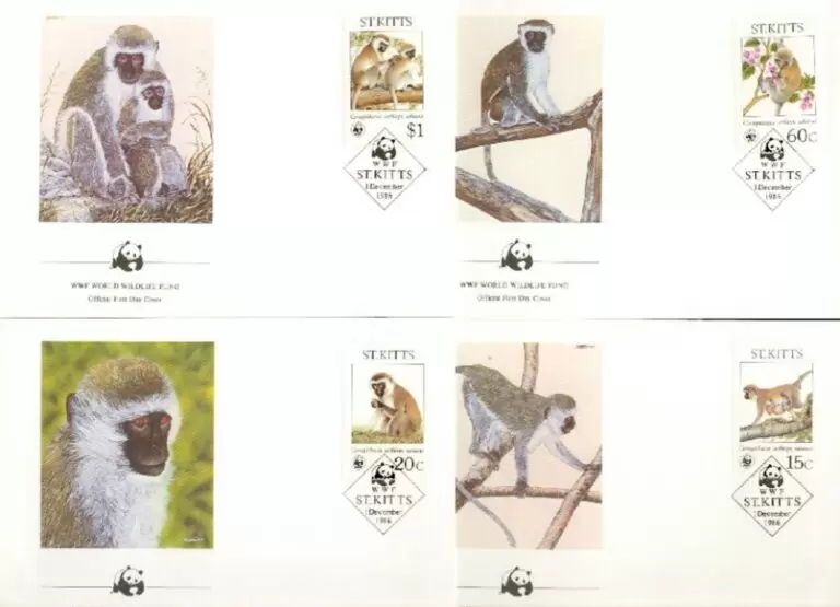 Saint Kitts 1986 WWF – Fauna Monkeys FDC stamps