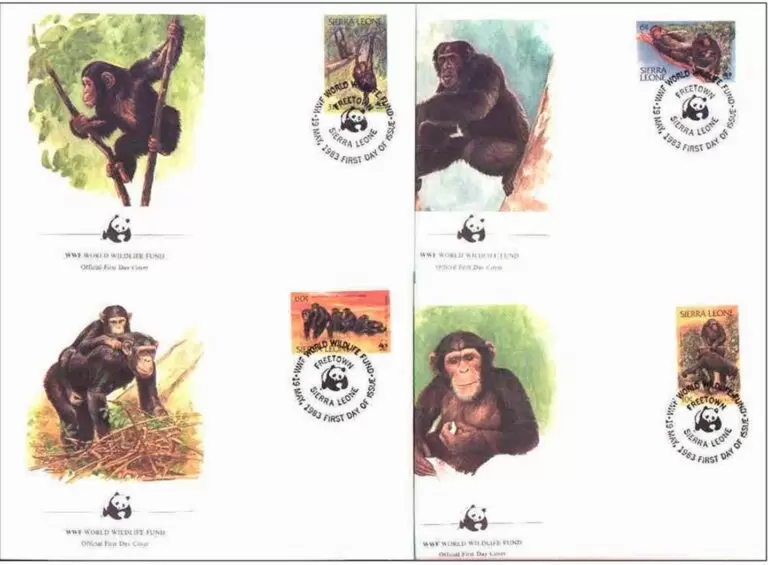 Sierra Leone year 1983 WWF Fauna Monkeys FDC set