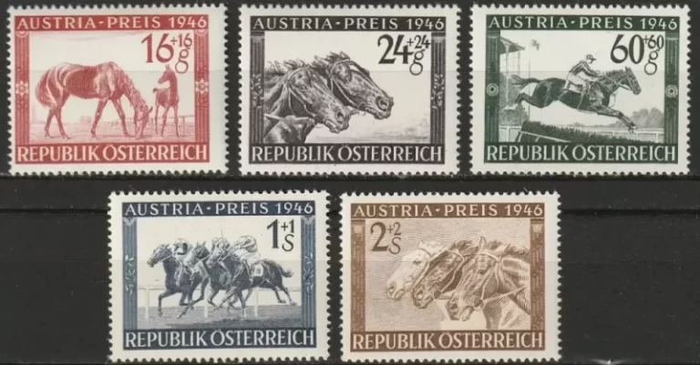 Austria 1946 stamps Horses The Vienna Derby MNH