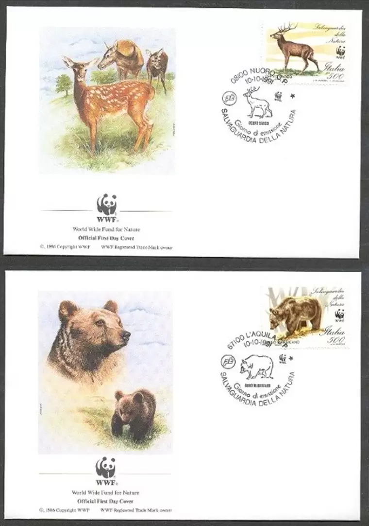 Italy 1991 Wild Life WWF / Sardinian Deer and Brown Bear FDC