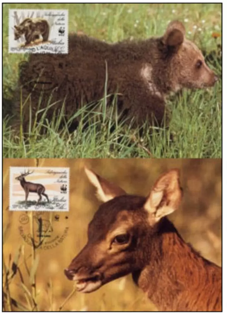 Italy 1991 Wild Life WWF / Sardinian Deer and Brown Bear stamps MC set