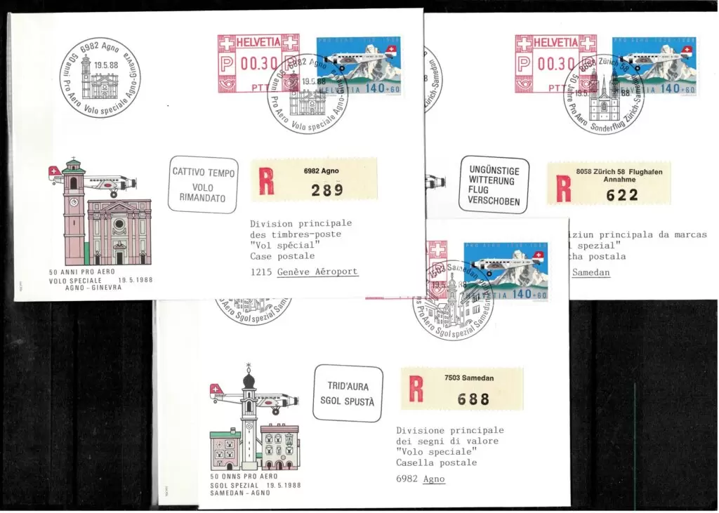 Switzerland Registered Flight 1988 50 years Pro Aero Flight Special FDC set