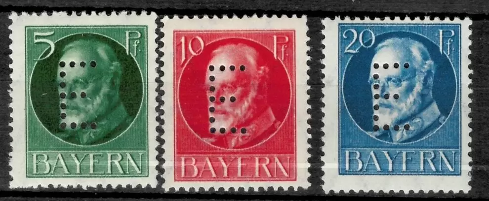 Bavaria Bayern 1914/20 Stamps Perfin E (Eisenbahn) lot MNH