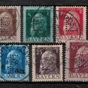 Bavaria Bayern year 1911 Stamps Perfin E (Eisenbahn) lot Used