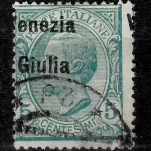 Italy 1918/19 5c Venezia Giulia Error moved overprint postage stamp