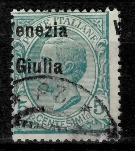 Italy 1918/19 5c Venezia Giulia Error moved overprint postage stamp