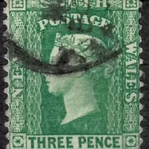 New South Wales 1860 Stamp SG139 3d Green ☀ Used / Perf 12 cat £60