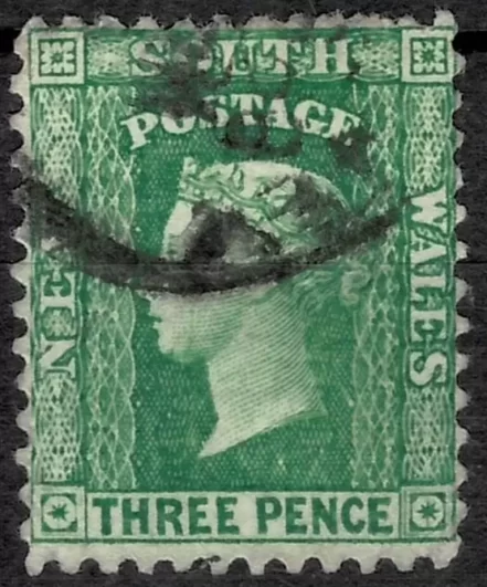 New South Wales 1860 Stamp SG139 3d Green ☀ Used / Perf 12 cat £60