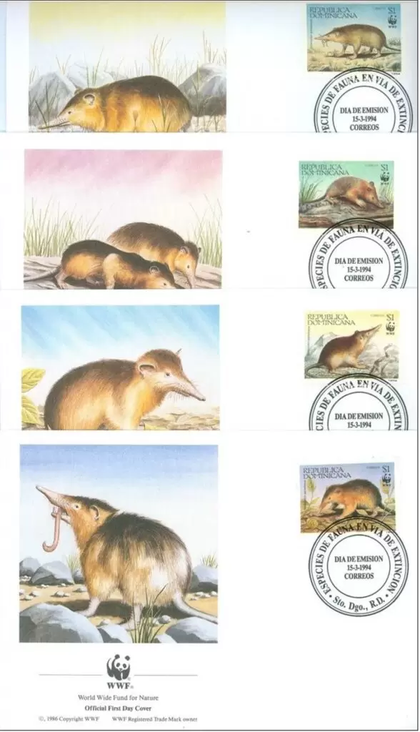 Republica Dominicana 1994 Fauna Rodents – WWF Hispaniolan Solenodon FDC set