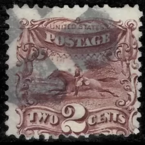 USA Stamp 1869 2 cent Pony-Express Mi 27 Used stamp with Grill