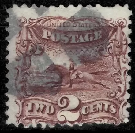 USA Stamp 1869 2 cent Pony-Express Mi 27 Used stamp with Grill