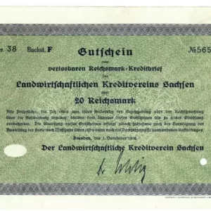 Germany 1932 Stocks Bonds 20 Reichsmark XF