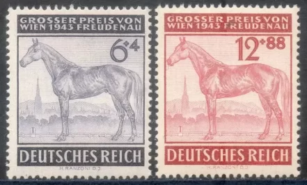 German Reich year 1943 Vienna derby / Horses stamps