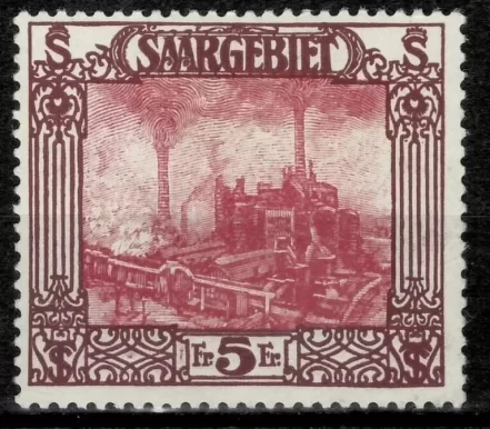 Germany year 1922 Saar - Saargebeit 5 Fr stamp