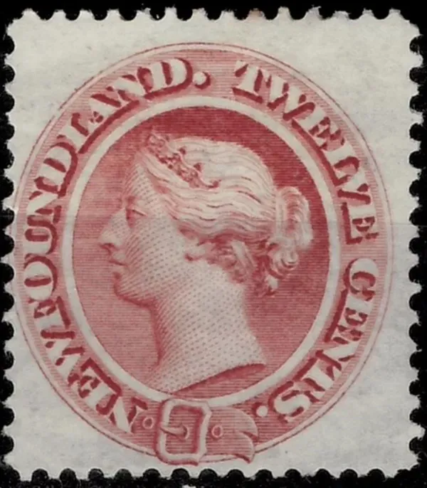 Newfoundland postage stamp year 1866 12 c Brownish red QV