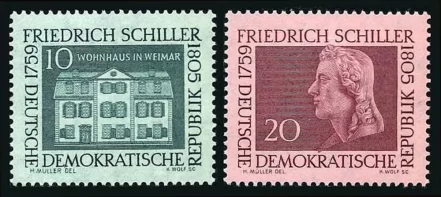 DDR Germany year 1959 stamps - poet / Friedrich von Schiller MNH**