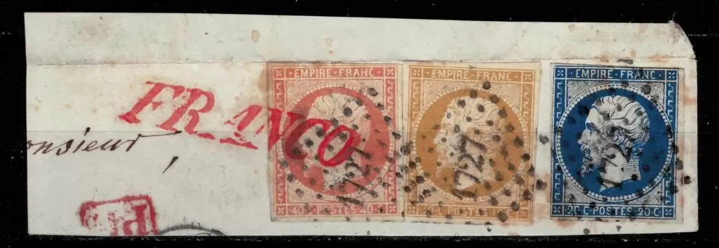 France year 1853 - Napoléon III Letter cut with 3-color franking