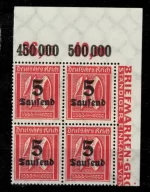 Germany Weimar Republic 1923 5t/40 block with overprint error