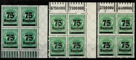 Germany Weimar Republic year 1923 75tsd/400 block in shades MNH