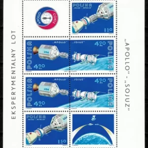 Poland year 1975 stamps Apollo and Soyuz Linked in Space - Souvenir Sheet ☀ MNH**