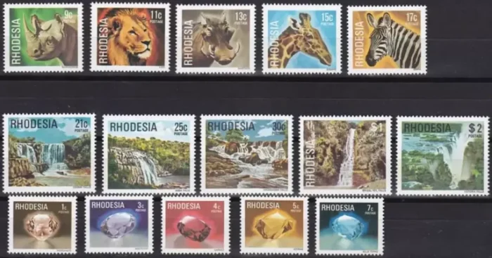 Rhodesia year 1978 MNH set Rhodesia Fauna Minerals postage stamps