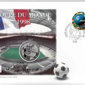 Soccer World cup France 1998 1 F Coin /Cover, First Day of Issue(Solid silver)