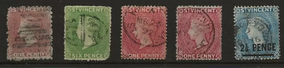 St. Vincent Queen Victoria Stamps year 1862 1889 used