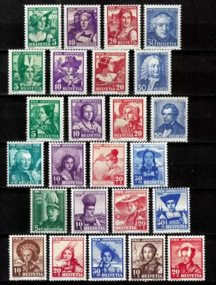 Switzerland year 1933/42 Pro Juventute costumes / 25 stamps