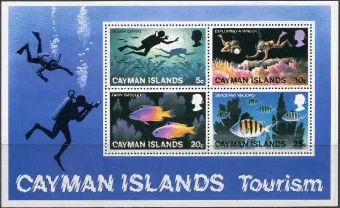 Cayman Islands year 1977 stamps Tropical reef - Underwater sports